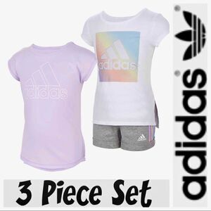 NEW! NWT ADIDAS Girls Kids 3 piece Activewear Set in Purple, Grey and White